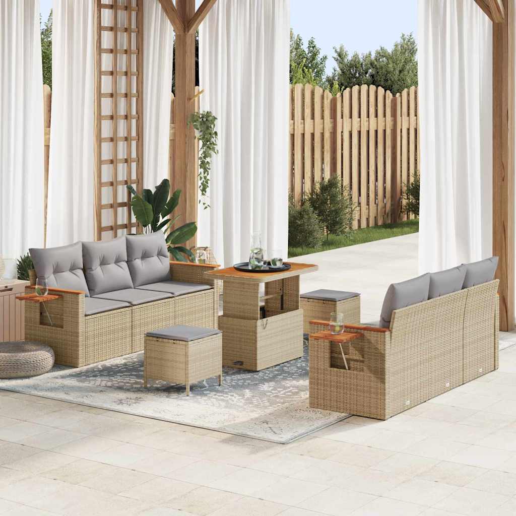 Set Divano da Giardino con cuscino Beige Poly Rattan