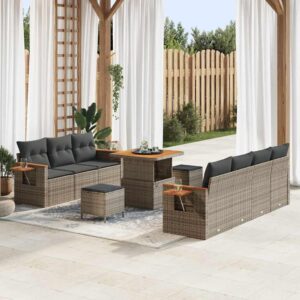 Set Divano da Giardino con cuscino 13 pcs Nero polyrattan
