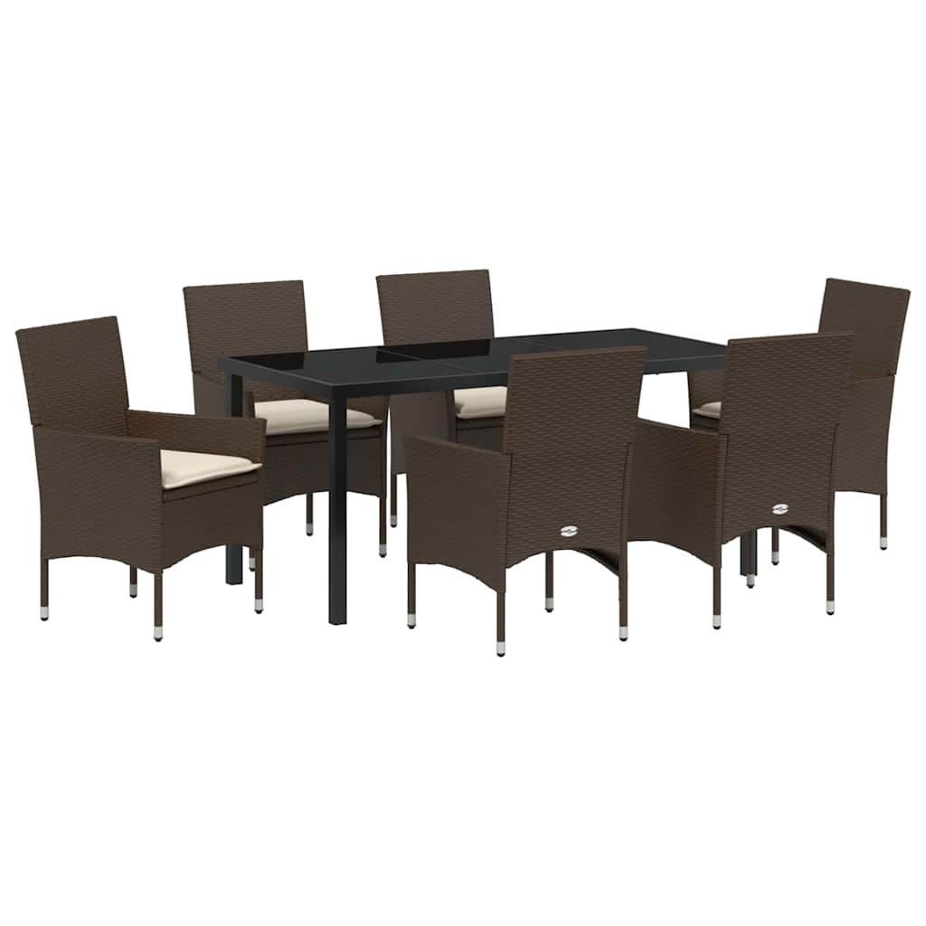 Set da Pranzo per Giardino 7 pcs Marrone Poly Rattan - immagine 2