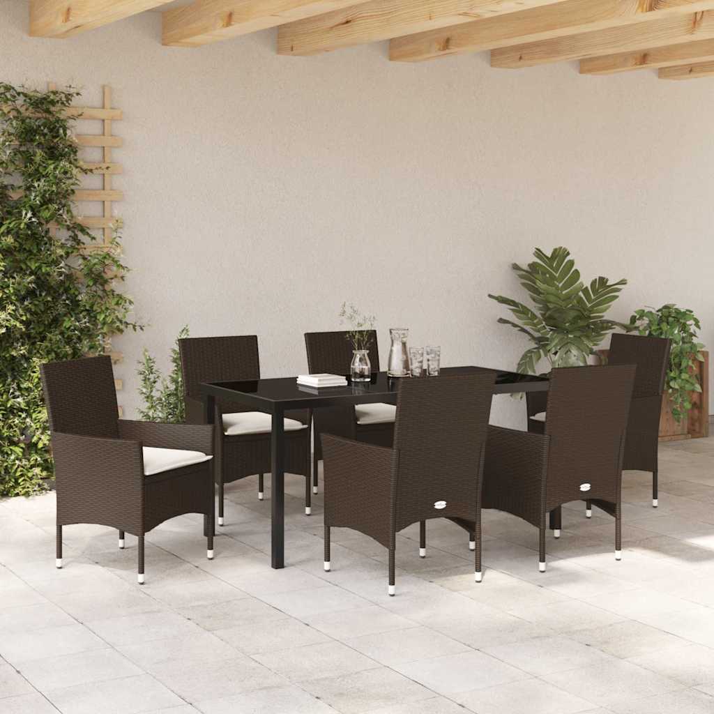 Set da Pranzo per Giardino 7 pcs Marrone Poly Rattan - immagine 4