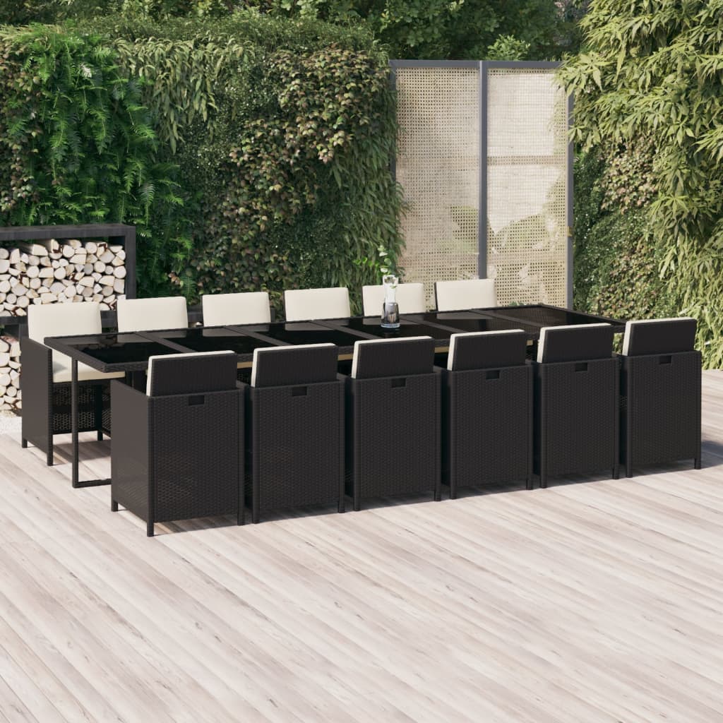 Set da Pranzo per Giardino 13 pz con Cuscini Polyrattan Grigio