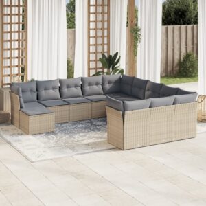 Set Divani da Giardino 12 pz con Cuscini Nero in Polyrattan