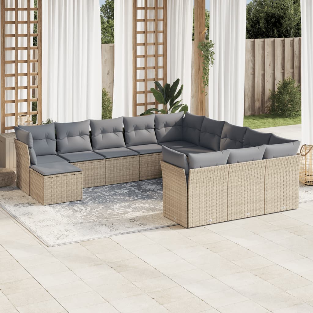 Set Divani da Giardino 12 pz con Cuscini Nero in Polyrattan