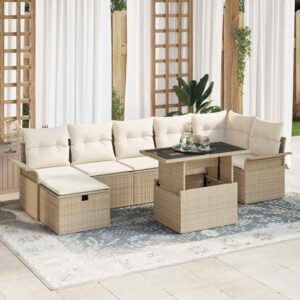 Set Divano da Giardino con cuscino 8 pcs Nero Poly Rattan