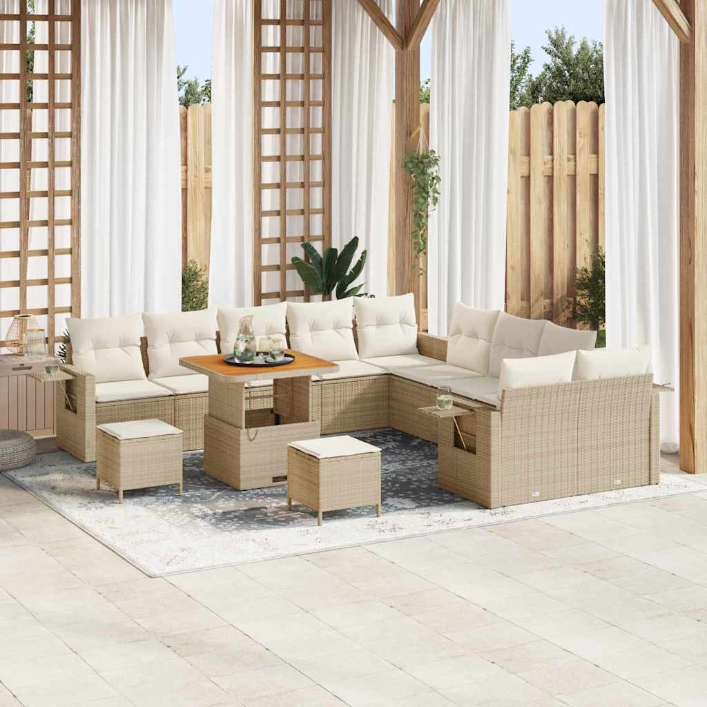 Set Divano da Giardino 13 pcs Beige Poly Rattan