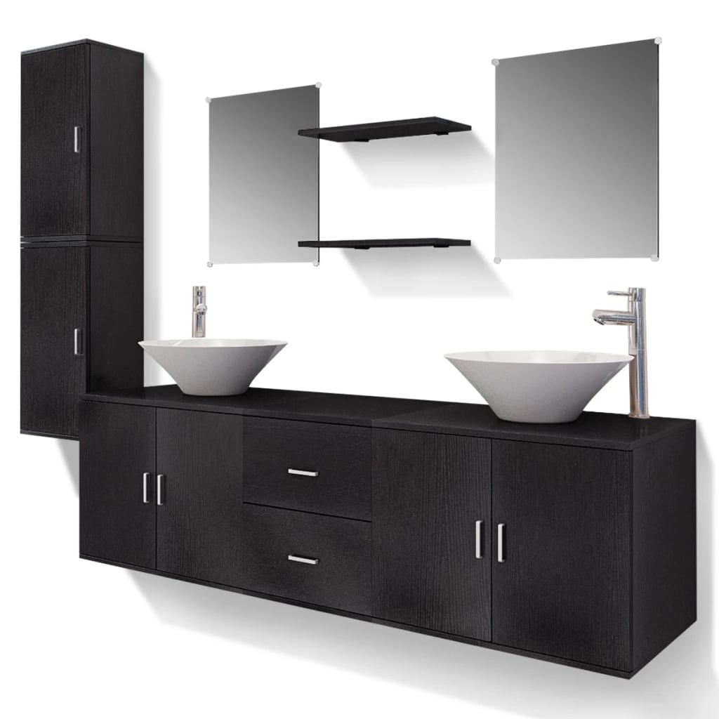 Set Mobili da Bagno 11 pz con Lavabo e Rubinetto Nero - immagine 2