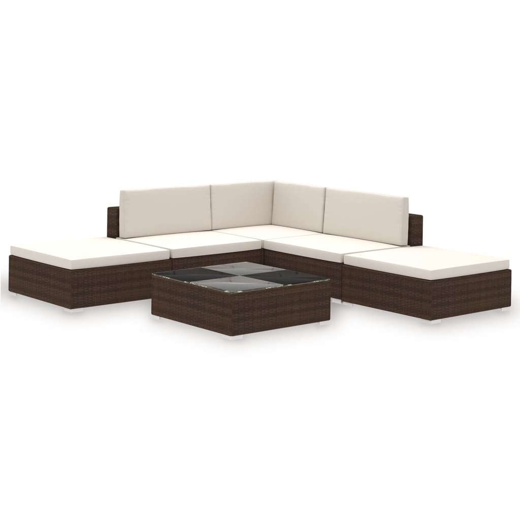 Set Divani da Giardino 6 pz con Cuscini in Polyrattan Marrone - immagine 2