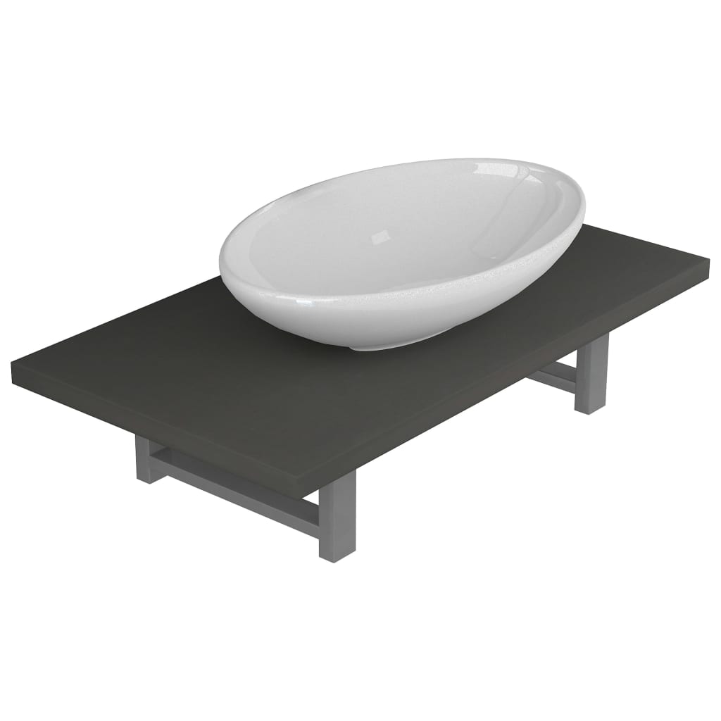 Set Mobili da Bagno 2 pz Ceramica Grigio - immagine 2