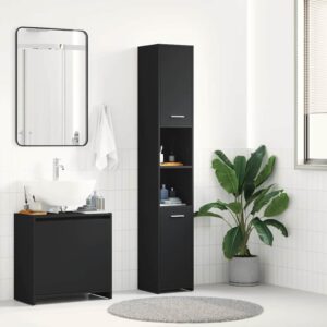 Mobile da Bagno Nero 30x30x183,5 cm in Legno tecnico