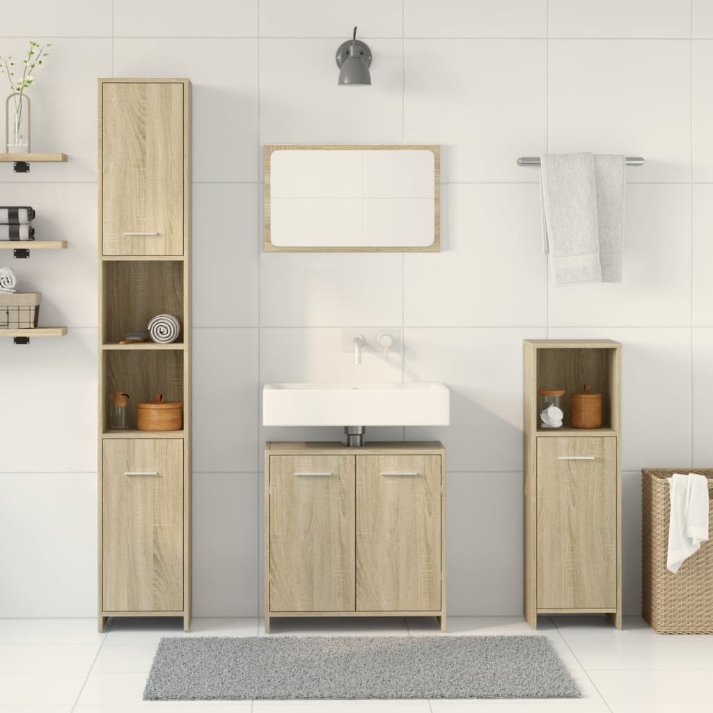 Set Mobili da Bagno 4 pz Rovere Sonoma in Legno Multistrato - immagine 3