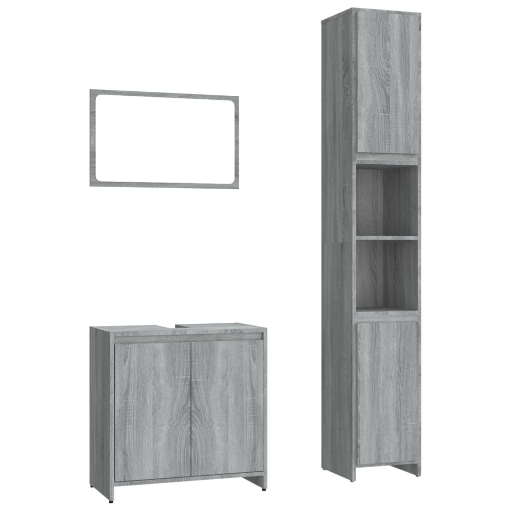 Set Mobili da Bagno 3 pz Grigio Sonoma in Legno Multistrato - immagine 2
