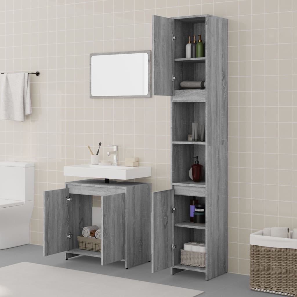 Set Mobili da Bagno 3 pz Grigio Sonoma in Legno Multistrato - immagine 3
