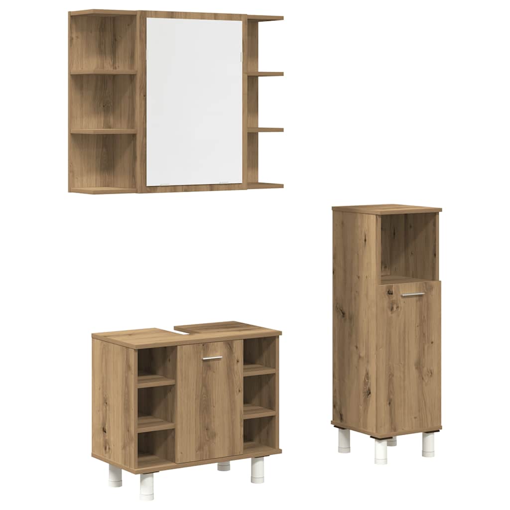 Set Mobili da Bagno 3 pz Rovere Artigianale Legno Multistrato - immagine 2