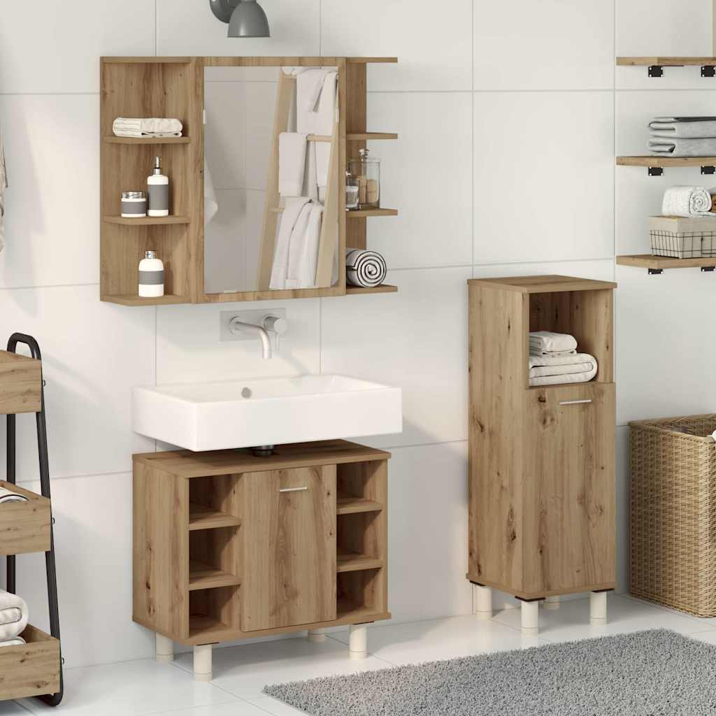 Set Mobili da Bagno 3 pz Rovere Artigianale Legno Multistrato - immagine 3