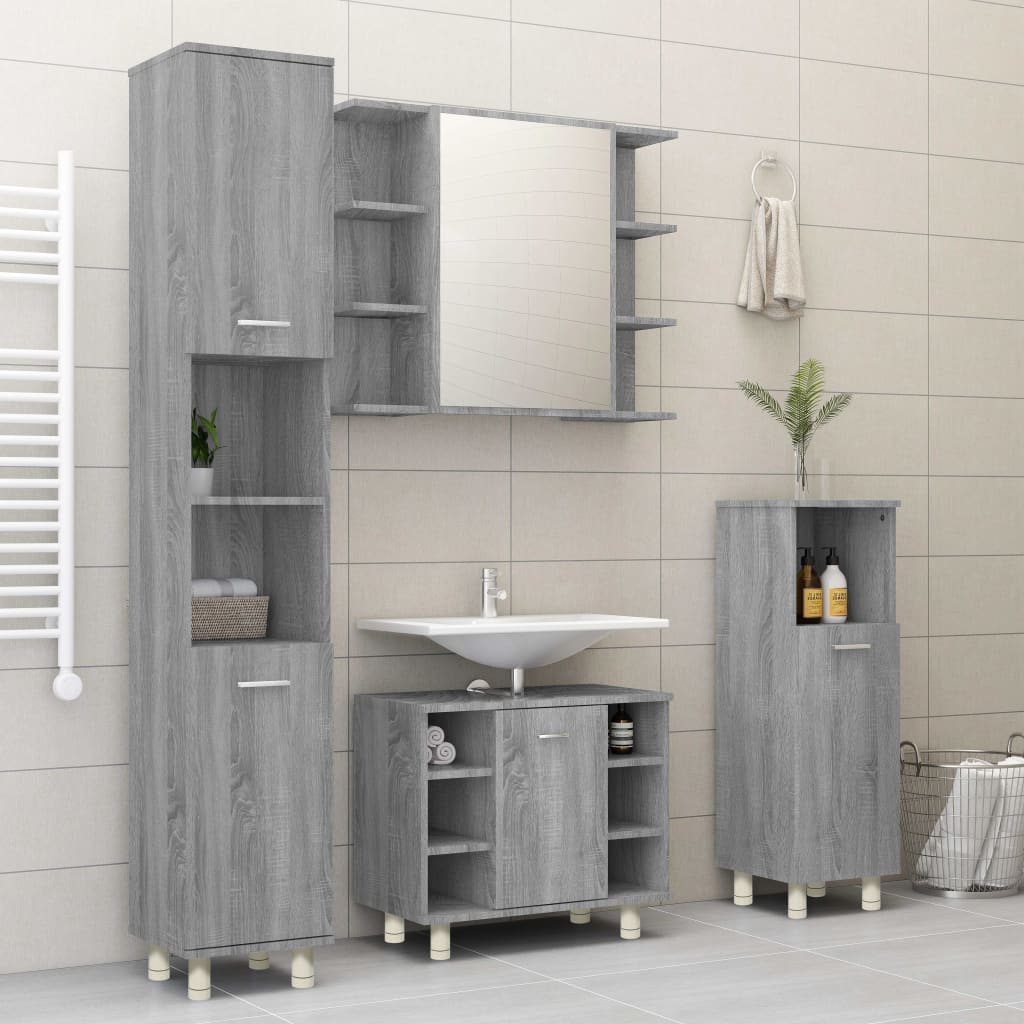 Armadietto Bagno Grigio Sonoma 30x30x95 cm in Legno Multistrato - immagine 3