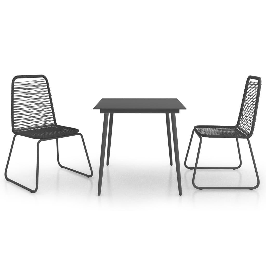 Set da Pranzo da Giardino 3 pz in Rattan PVC Nero - immagine 2
