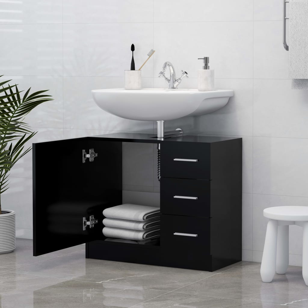 Mobile Sottolavabo Nero 63x30x54 cm in Legno Multistrato - immagine 3