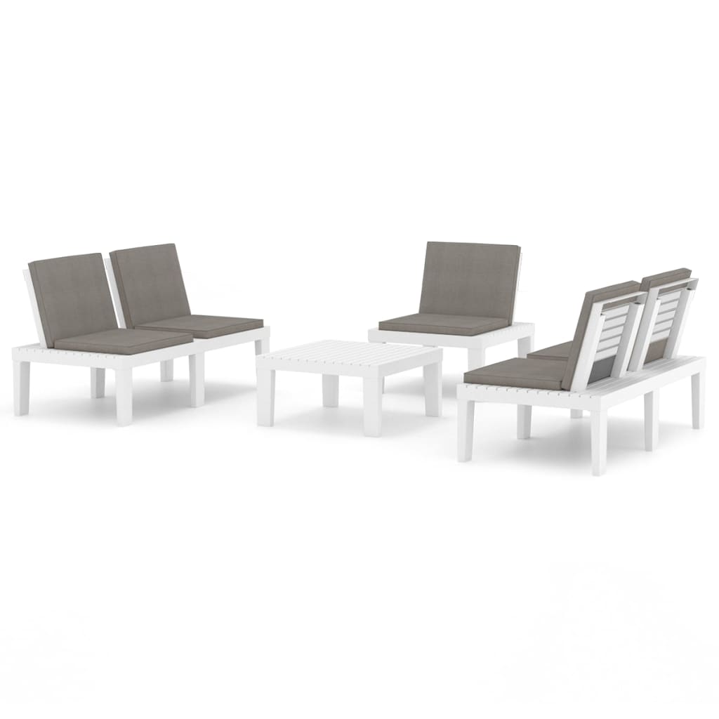 Set Divani da Giardino con Cuscini 4 pz in Plastica Bianco - immagine 2