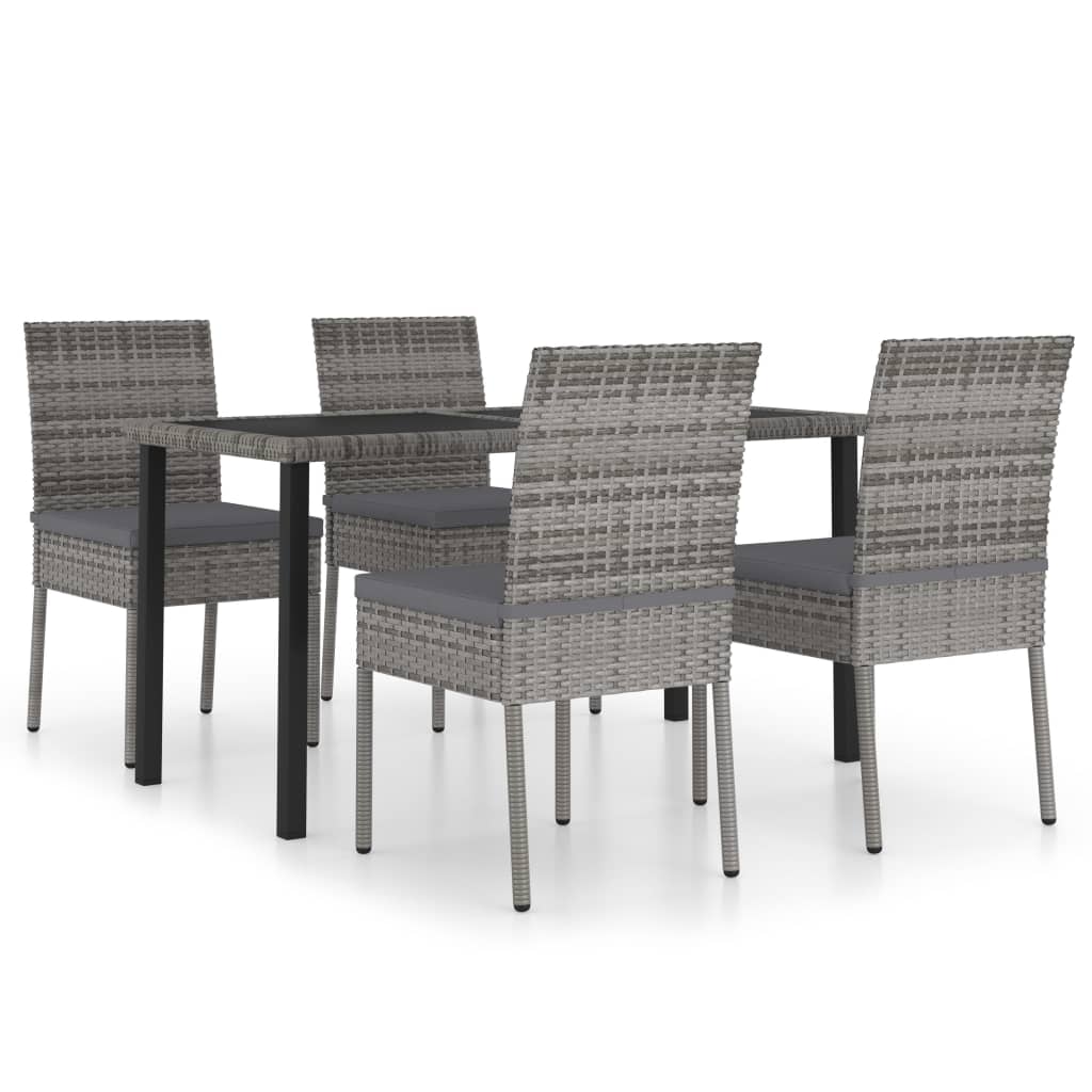 Set da Pranzo da Giardino 5 pz in Polyrattan Grigio - immagine 2