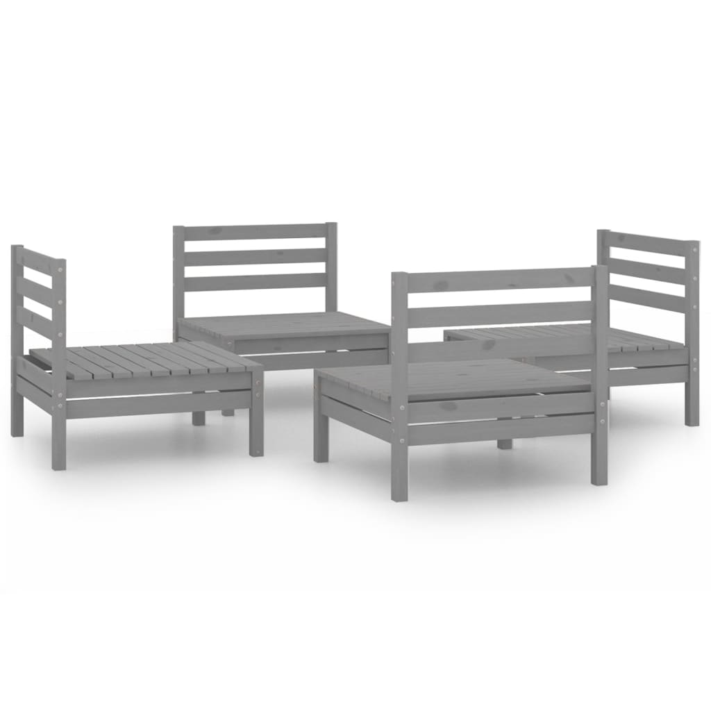 Set Divani da Giardino 4 pz Grigio in Legno Massello di Pino - immagine 2