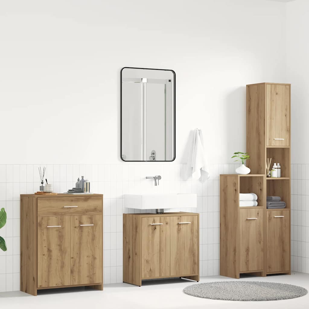 Set Mobili da Bagno 4 pz Rovere Artigianale Legno Multistrato