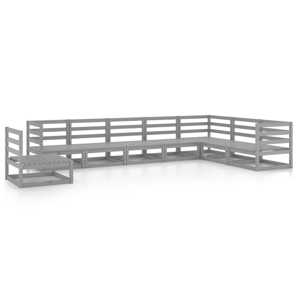 Set Divani da Giardino 8 pz Grigi in Legno Massello di Pino - immagine 2