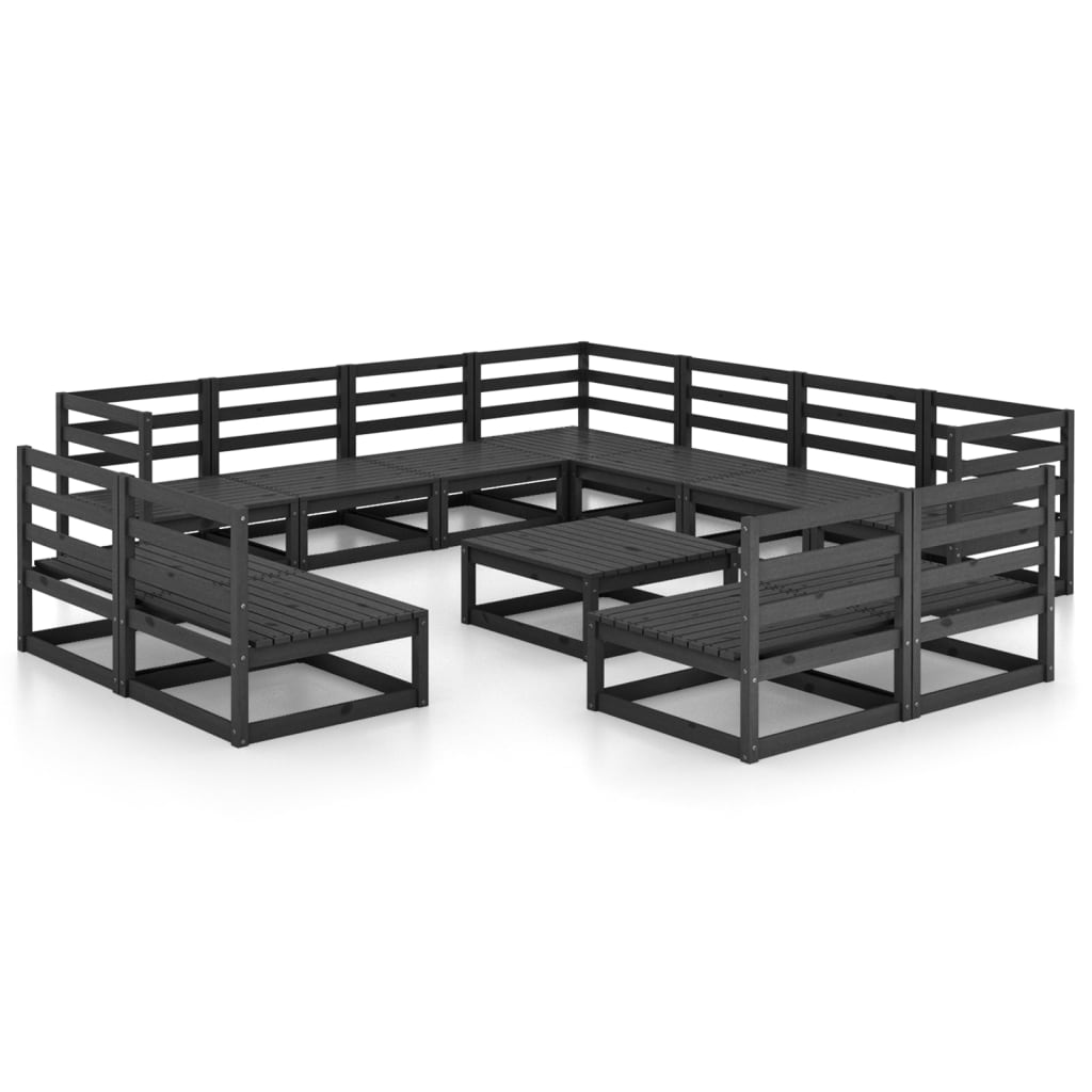 Set Divani da Giardino 12 pz Nero in Legno Massello di Pino - immagine 2