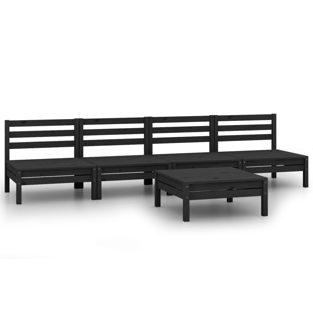 Set Divani da Giardino 5 pz Nero in Legno Massello di Pino - immagine 2