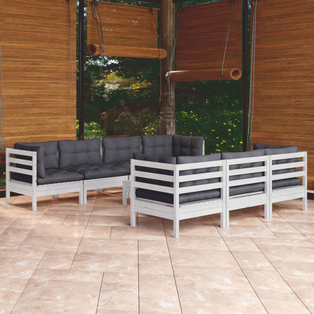 Set Salotto da Giardino con Cuscini 8 pz Legno Massello di Pino