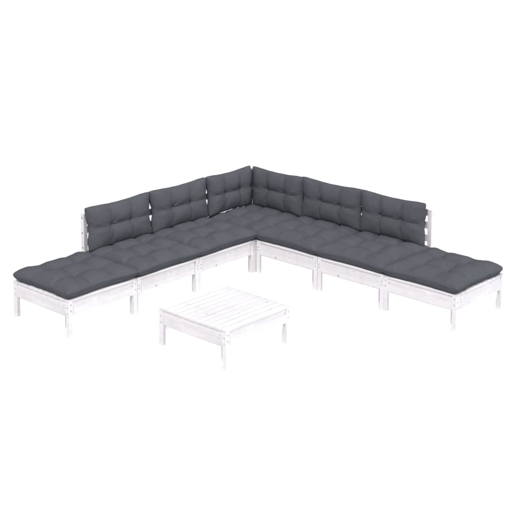 Set Divani da Giardino 8 pz con Cuscini Bianchi Legno di Pino - immagine 3