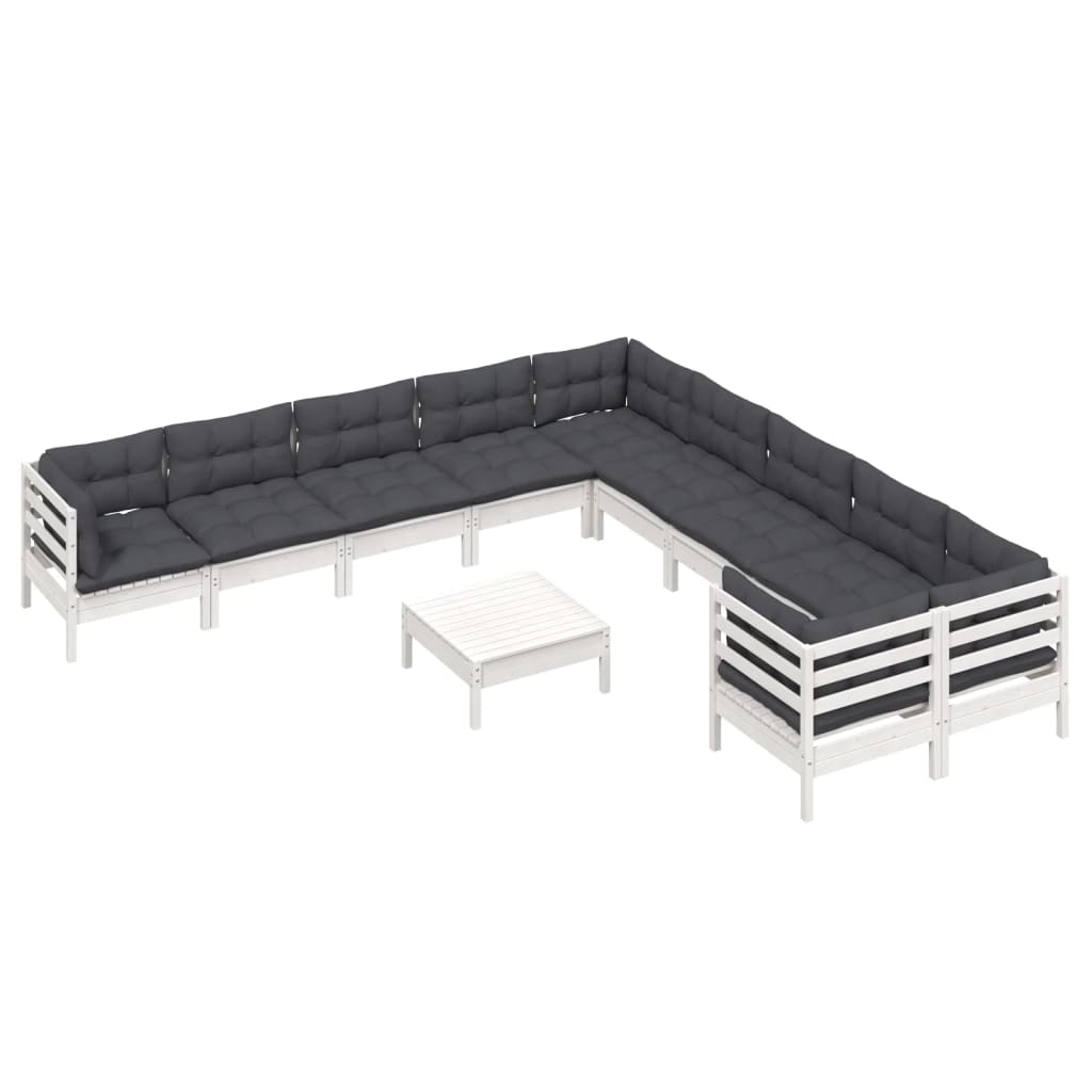 Set Divani da Giardino 11 pz con Cuscini Bianchi Legno di Pino - immagine 3