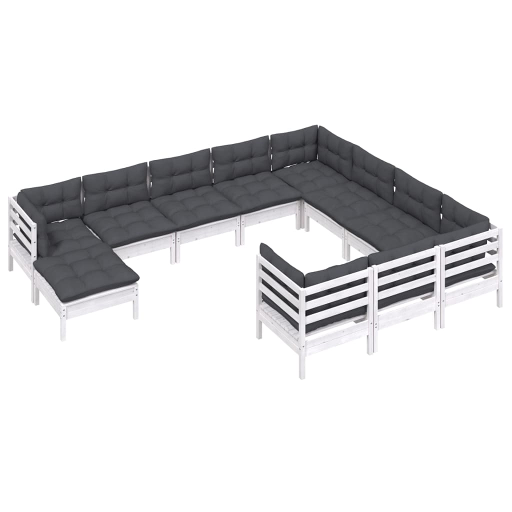 Set Divani da Giardino 11 pz con Cuscini Legno di Pino Bianco - immagine 3