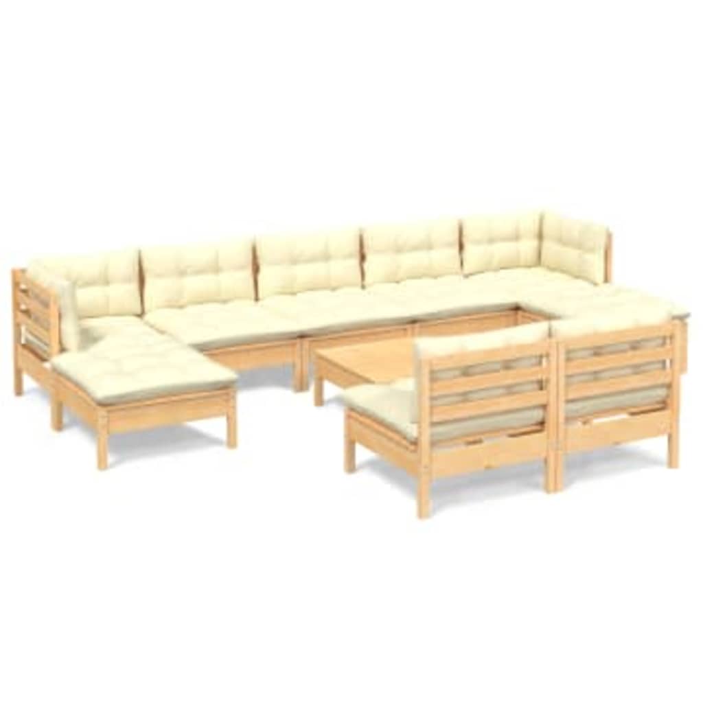 Set Divani da Giardino 10 pz con Cuscini Bianchi Legno di Pino - immagine 2