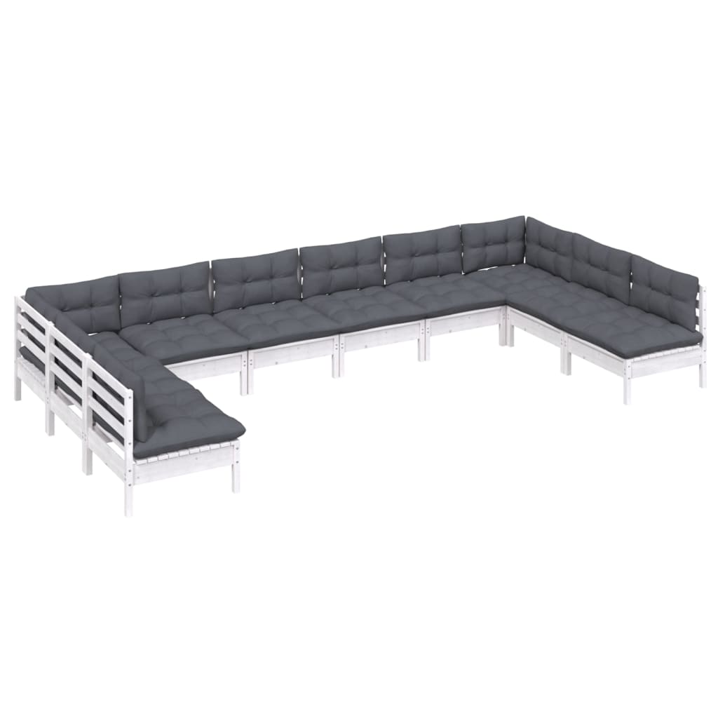 Set Divani da Giardino 10 pz con Cuscini Bianchi Legno di Pino - immagine 3