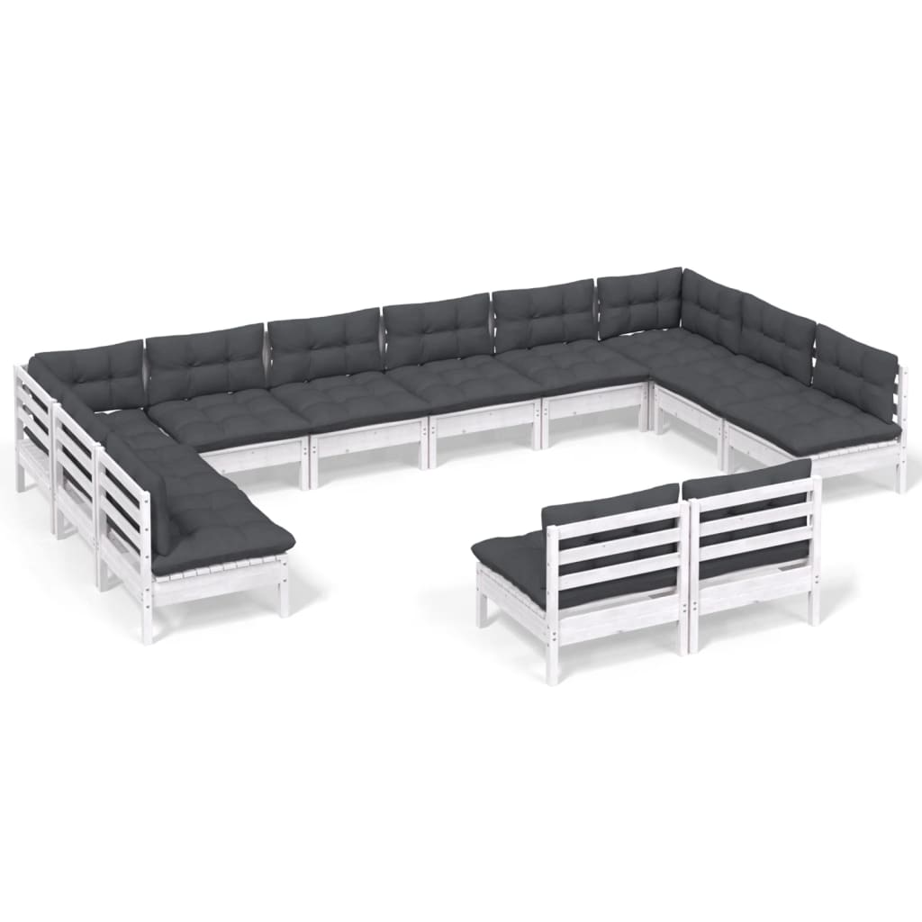 Set Divani da Giardino 12 pz con Cuscini Bianchi Legno di Pino - immagine 2