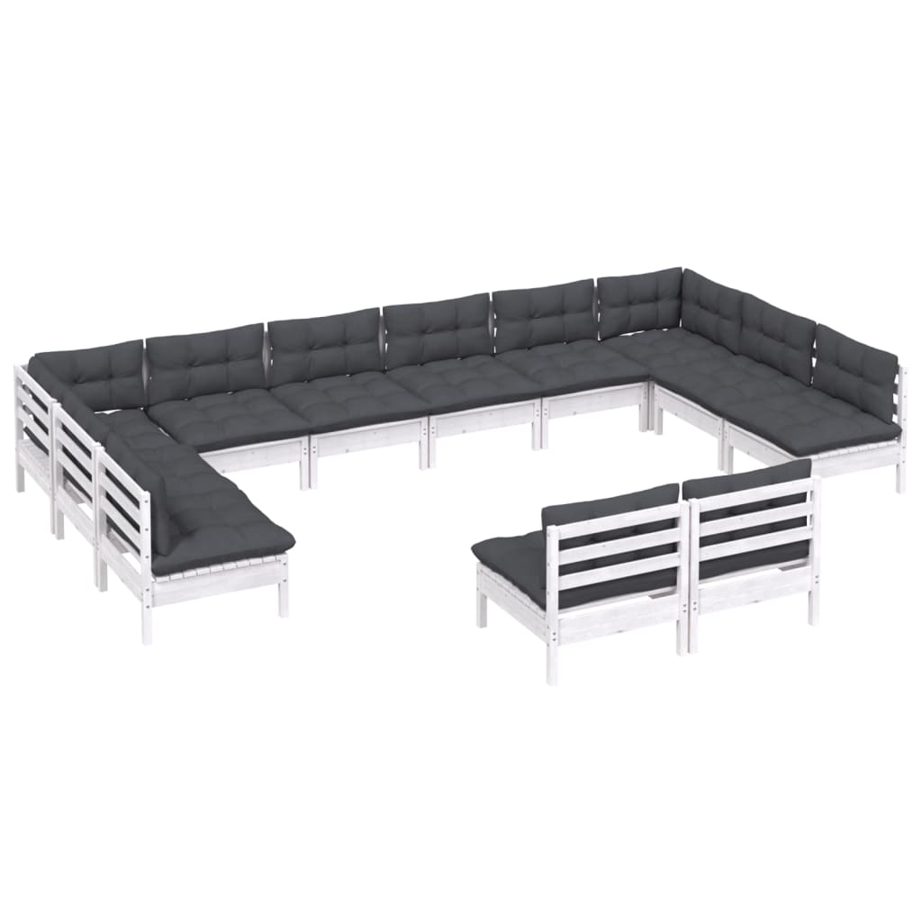 Set Divani da Giardino 12 pz con Cuscini Bianchi Legno di Pino - immagine 3