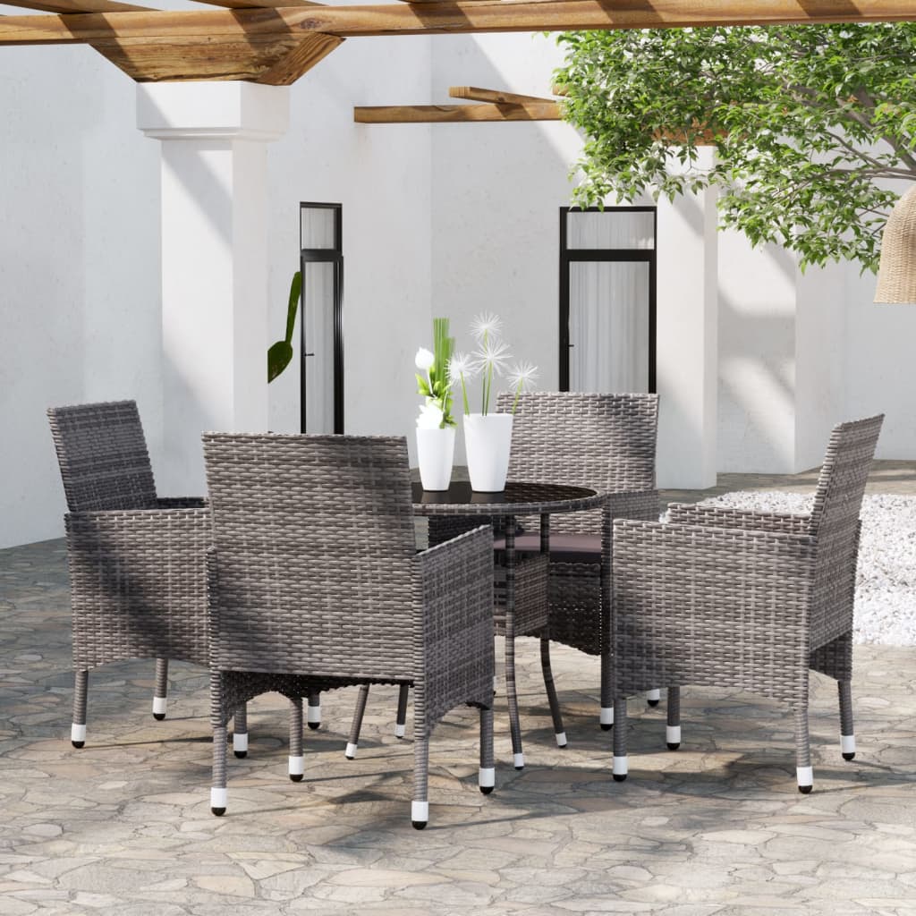 Set da Pranzo per Giardino 5 pz in Polyrattan Marrone