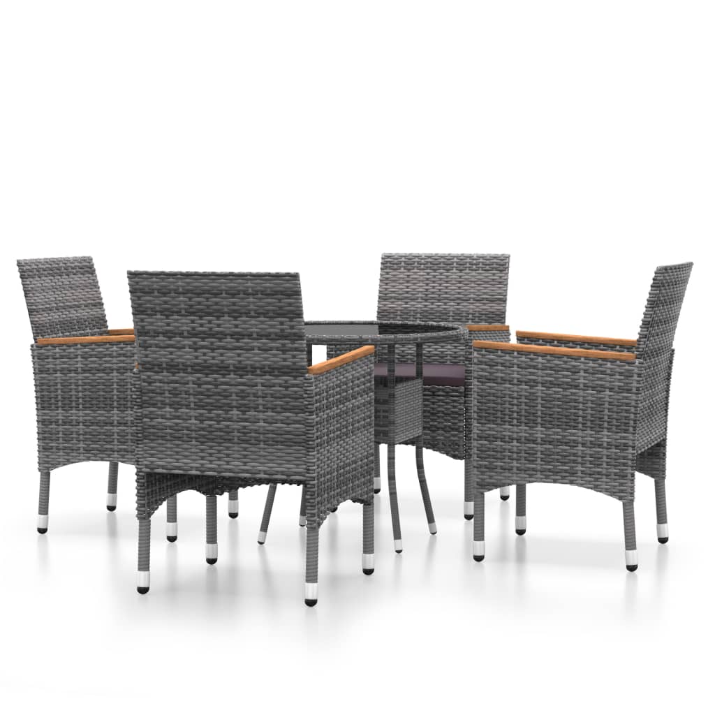 Set da Pranzo per Giardino 5 pz in Polyrattan Grigio - immagine 2