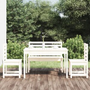 Set da Pranzo per Giardino 4pz Bianco in Legno Massello di Pino