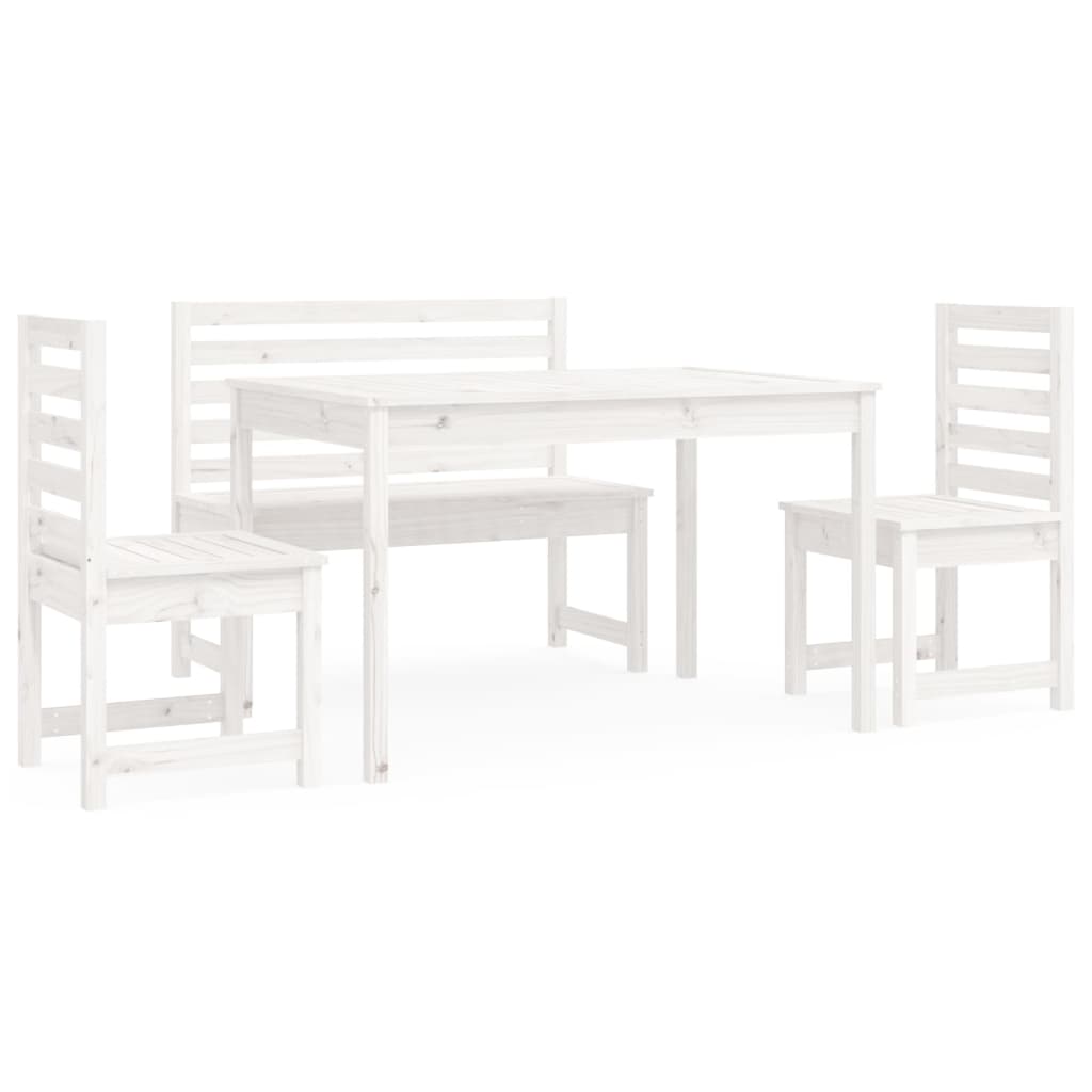 Set da Pranzo per Giardino 4pz Bianco in Legno Massello di Pino - immagine 2