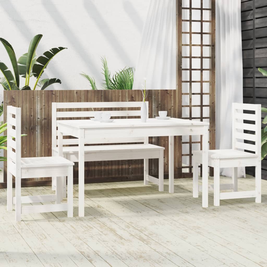 Set da Pranzo per Giardino 4pz Bianco in Legno Massello di Pino - immagine 3