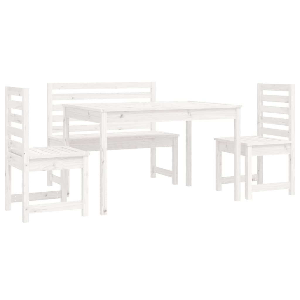 Set da Pranzo per Giardino 4pz Bianco in Legno Massello di Pino - immagine 4
