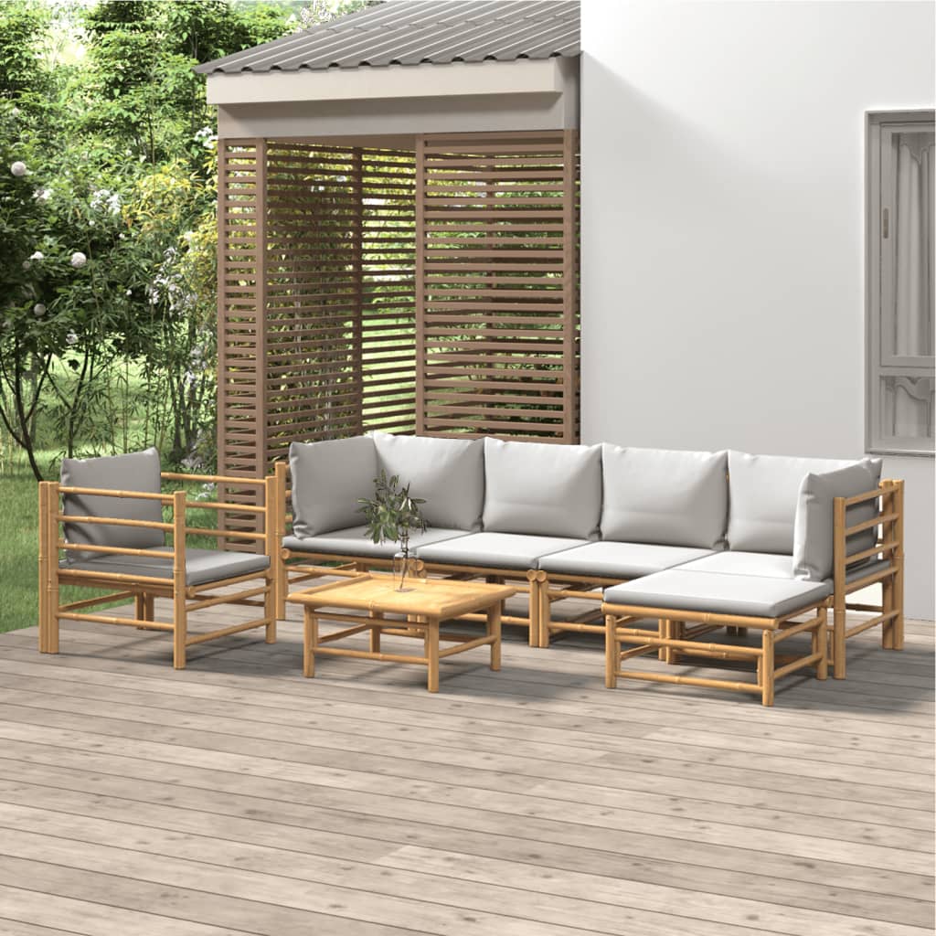 Set Salotto da Giardino 4pz con Cuscini Grigio Chiaro Bambù