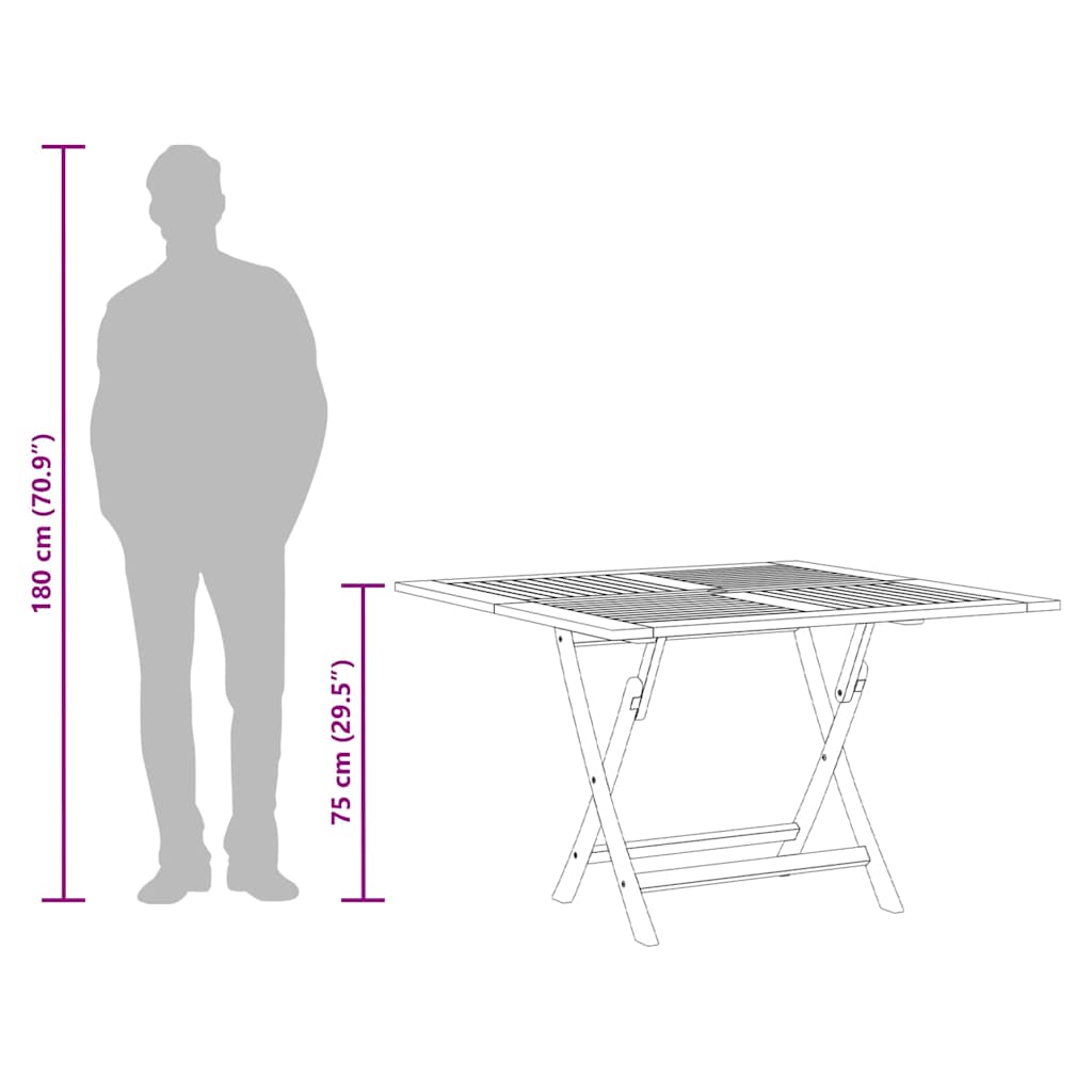 Tavolo da Giardino Pieghevole Grigio 110x110x75cm Massello Teak - immagine 8