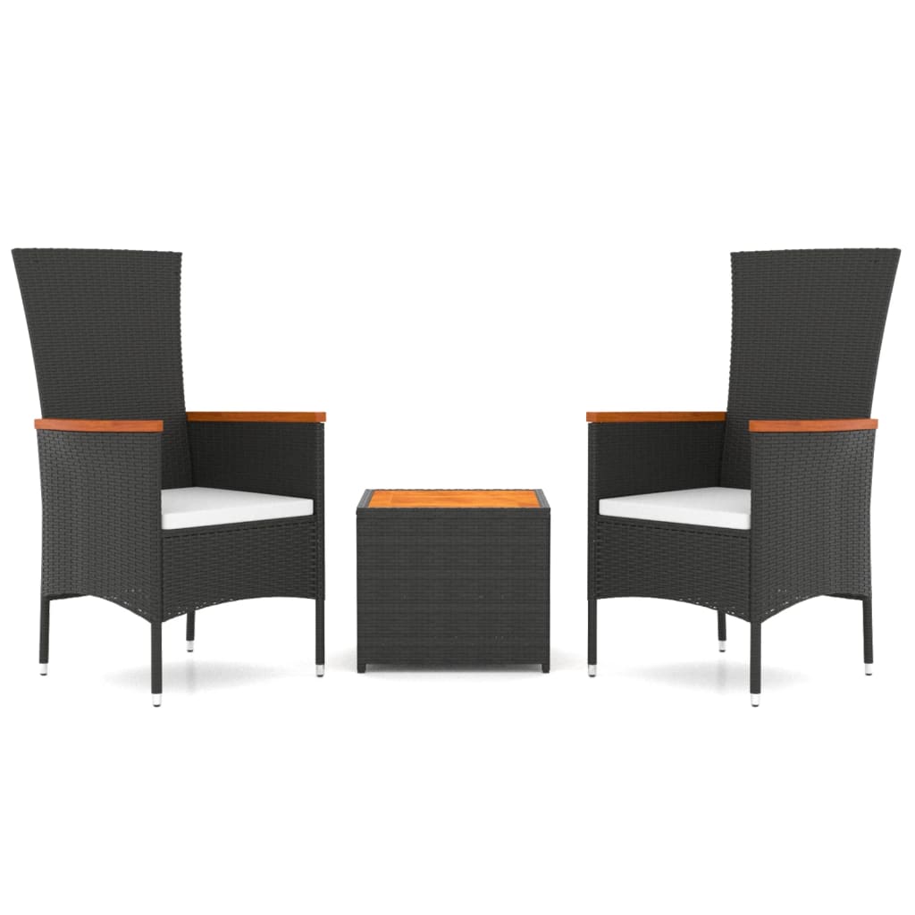 Set Mobili Giardino 3pz Nero Polyrattan e Legno Massello Acacia - immagine 2