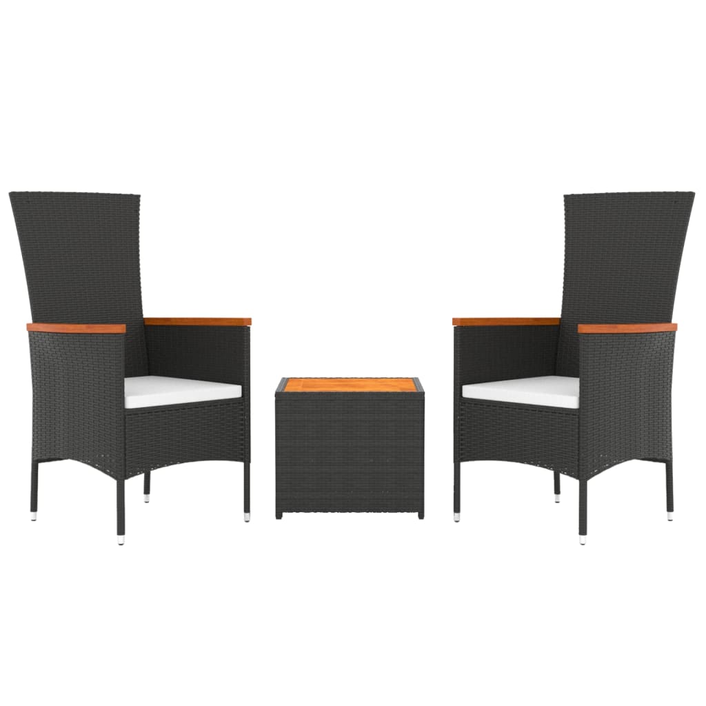 Set Mobili Giardino 3pz Nero Polyrattan e Legno Massello Acacia - immagine 3