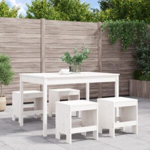 Set da Pranzo per Giardino 5pz Bianco in Legno Massello di Pino