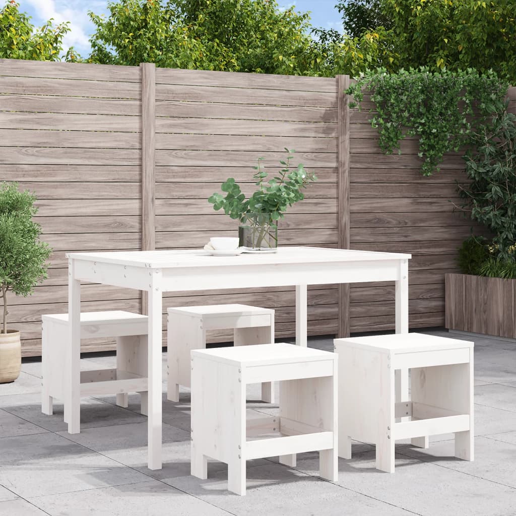 Set da Pranzo per Giardino 5pz Bianco in Legno Massello di Pino