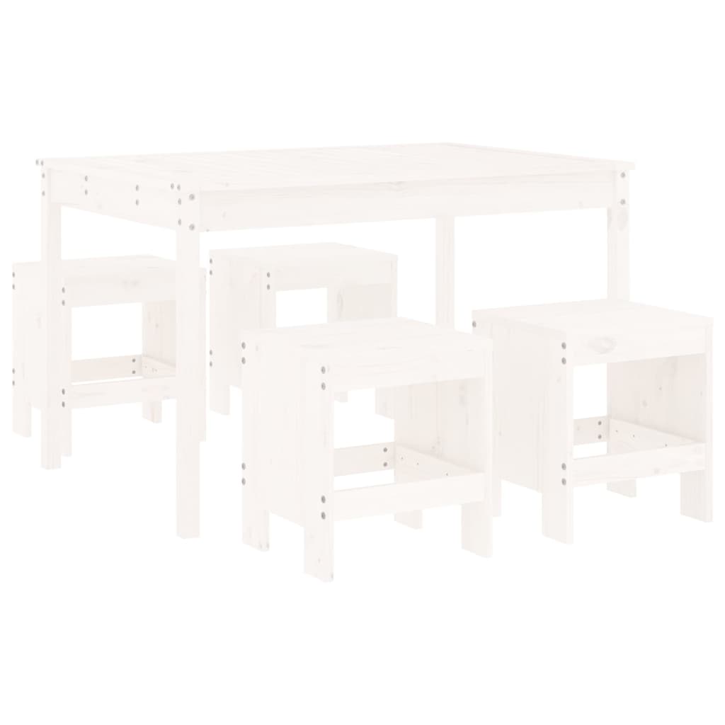 Set da Pranzo per Giardino 5pz Bianco in Legno Massello di Pino - immagine 2