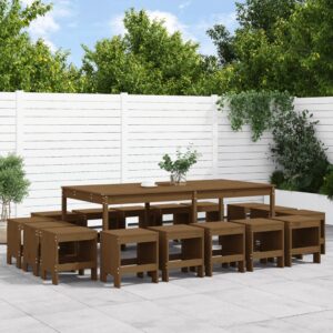 Set da Pranzo da Giardino 17 pz ambra in Legno Massello di Pino